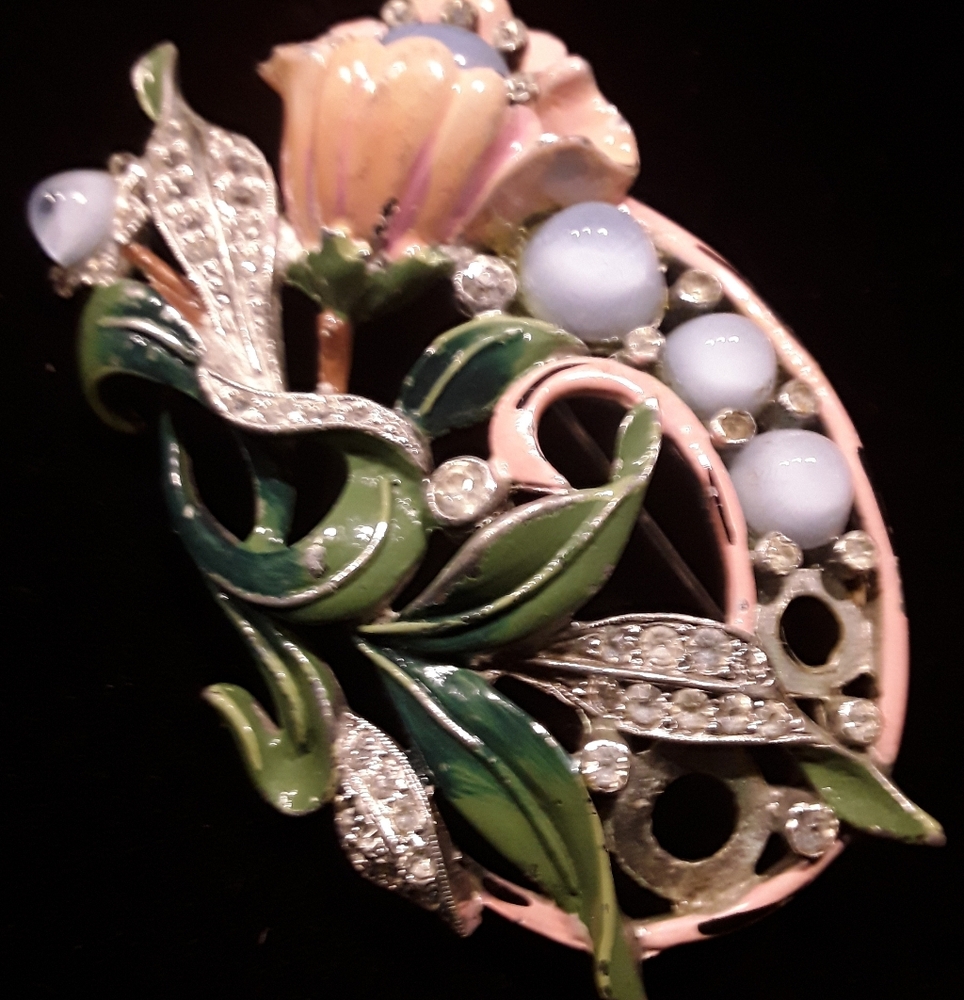 3/$10 Floral Enamel Brooch with Green and Pink Accents "As Is" - Picture 2 of 4